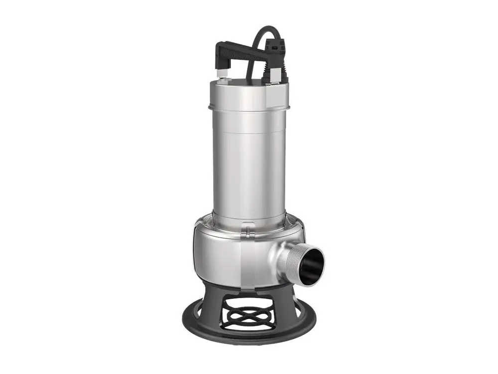Tauchmotorpumpe aus Edelstahl mit Kabel und robustem Standfuß. Geeignet für Schmutzwasseranwendungen. Hersteller: Grundfos.